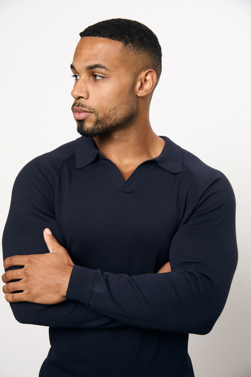 Pure Cotton Knitted Open Collar Polo Shirt in Navy - TAILORED ATHLETE - USA
