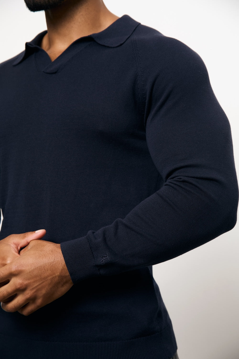 Pure Cotton Knitted Open Collar Polo Shirt in Navy - TAILORED ATHLETE - USA