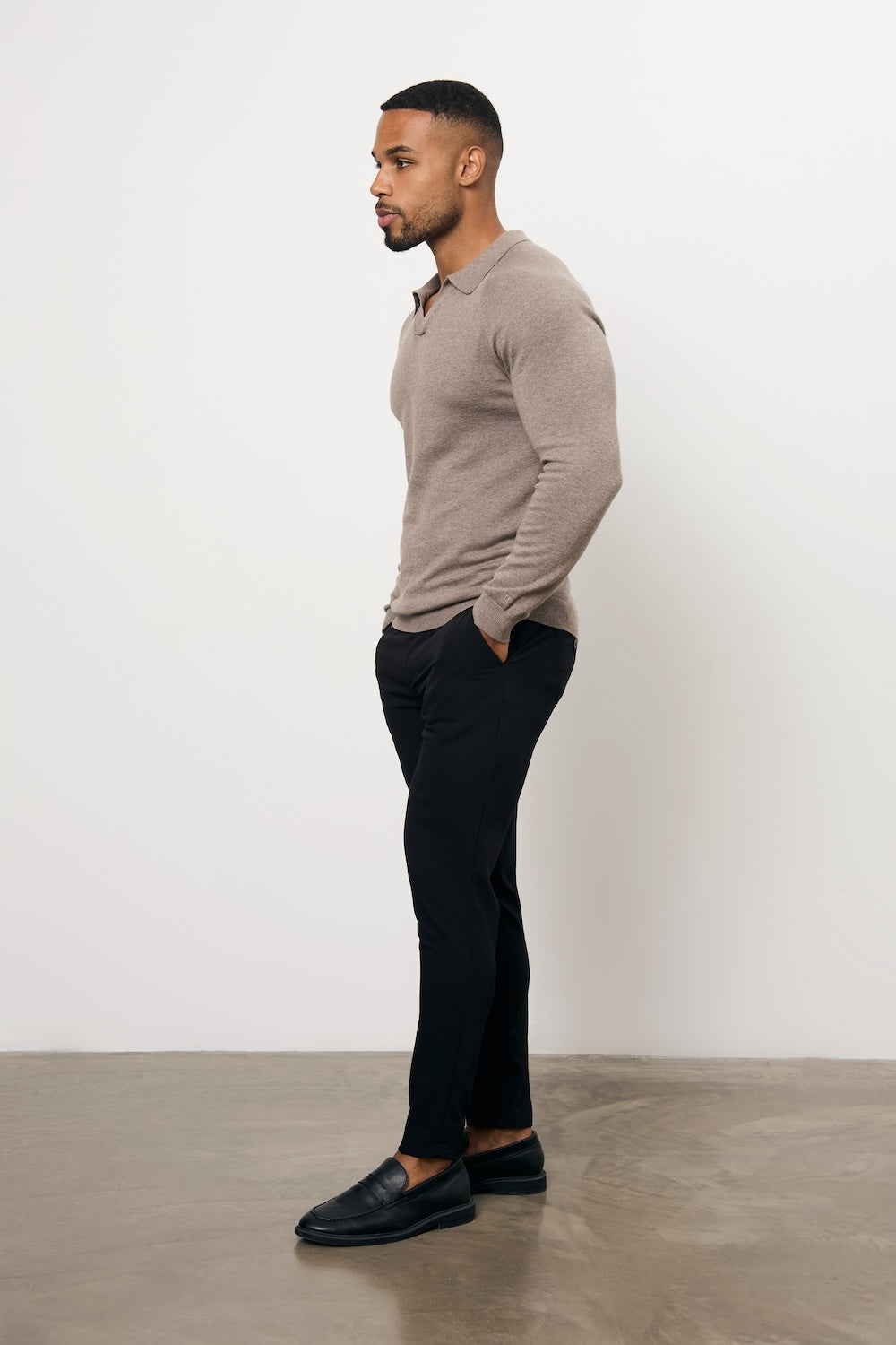 Pure Cotton Knitted Open Collar Polo Shirt in Brown Marl - TAILORED ATHLETE - USA