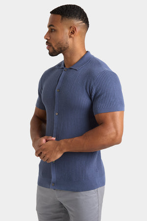 Crochet Knitted Shirt in Slate Blue - TAILORED ATHLETE - USA