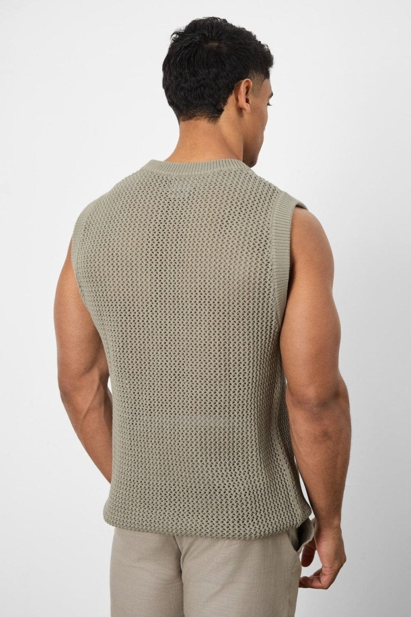 Crochet Knitted Tank Top in Soft Sage - TAILORED ATHLETE - USA
