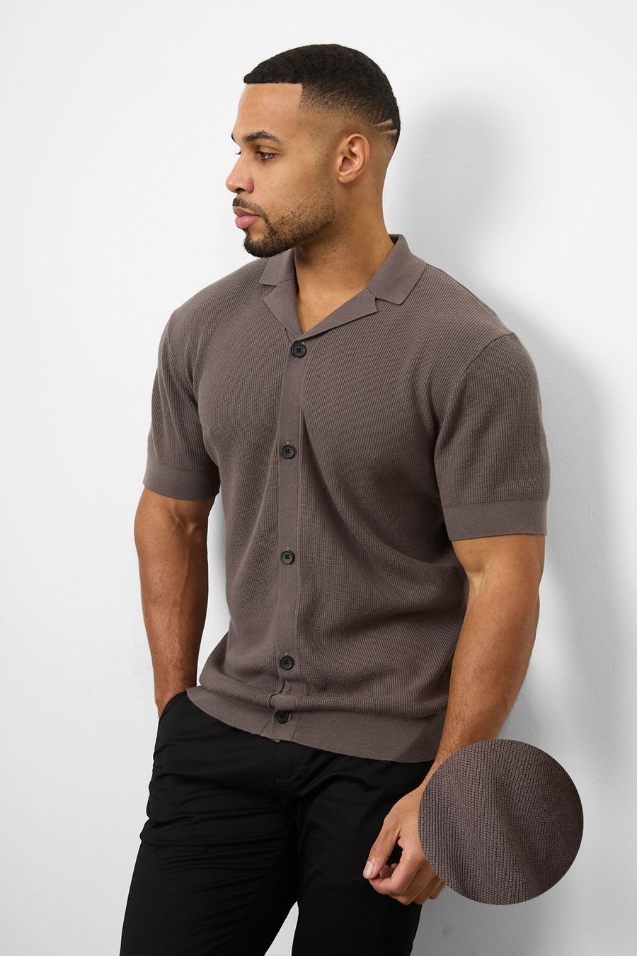 Knitted Cuban Collar Shirt in Dark Mole - TAILORED ATHLETE - USA