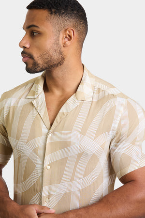 Printed Shirt in Stone Curved Stripe - TAILORED ATHLETE - USA