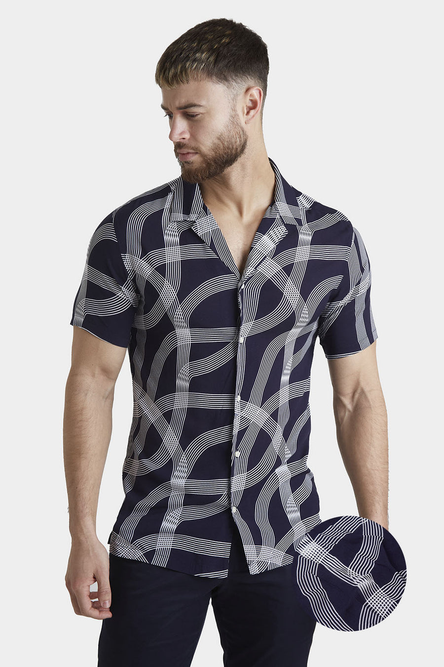 Printed Shirt in Navy Curved Stripe - TAILORED ATHLETE - USA
