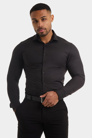 Athletic Fit Cutaway Collar Shirt in Black - TAILORED ATHLETE - USA