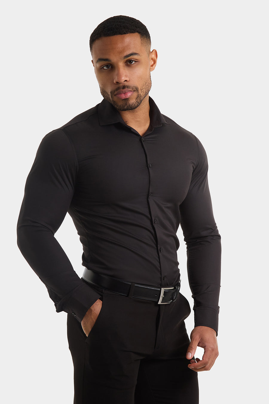 Athletic Fit Cutaway Collar Shirt in Black - TAILORED ATHLETE - USA