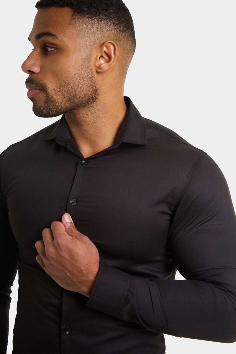 Athletic Fit Cutaway Collar Shirt in Black - TAILORED ATHLETE - USA