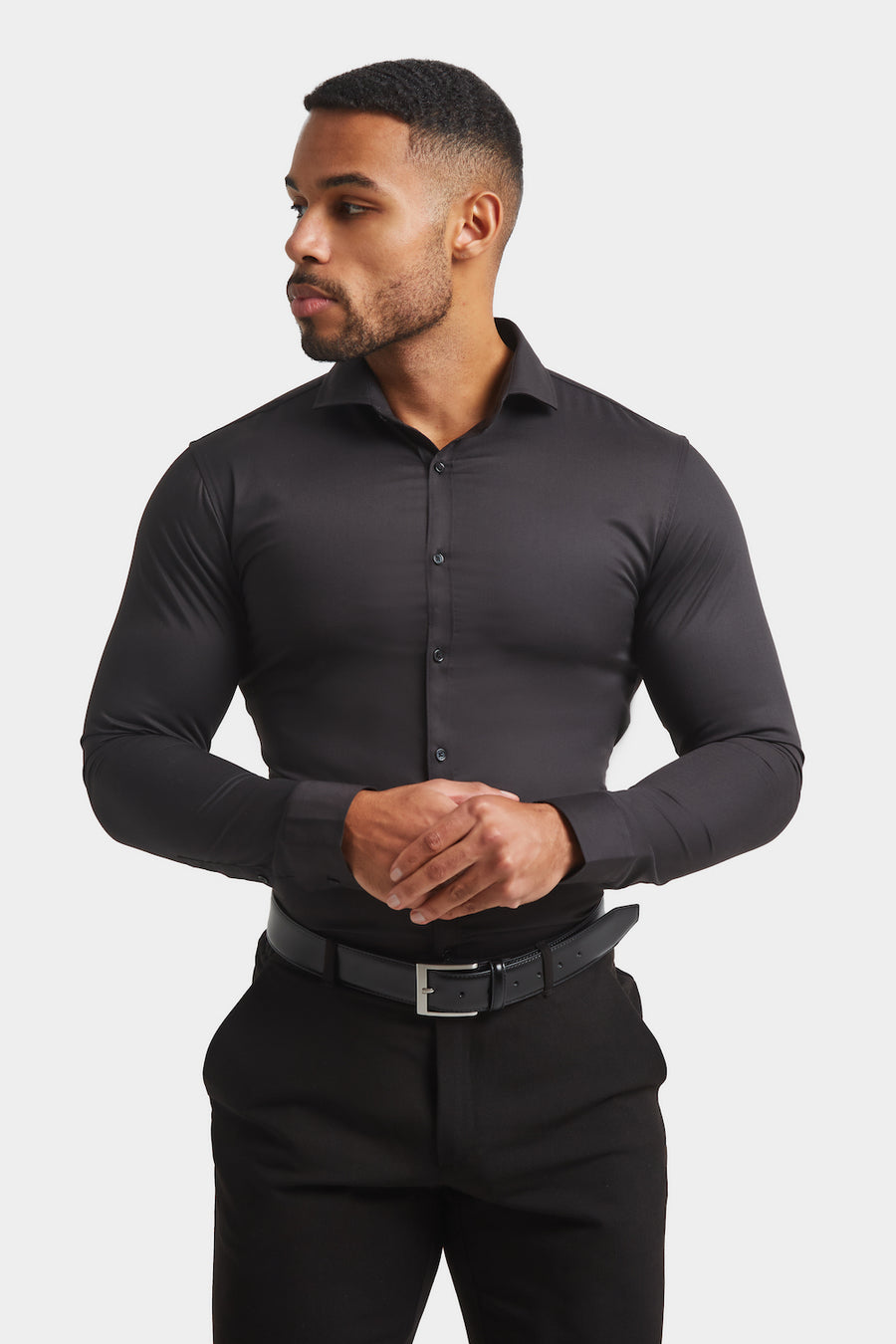 Essential Cutaway Collar Shirt in Black - TAILORED ATHLETE - USA