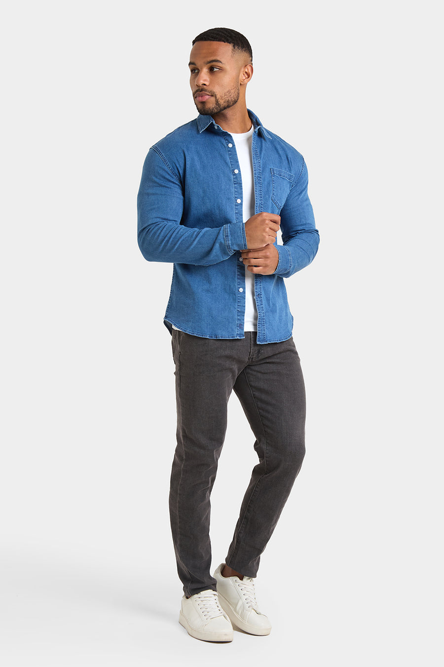 Denim Shirt in Mid Blue - TAILORED ATHLETE - USA