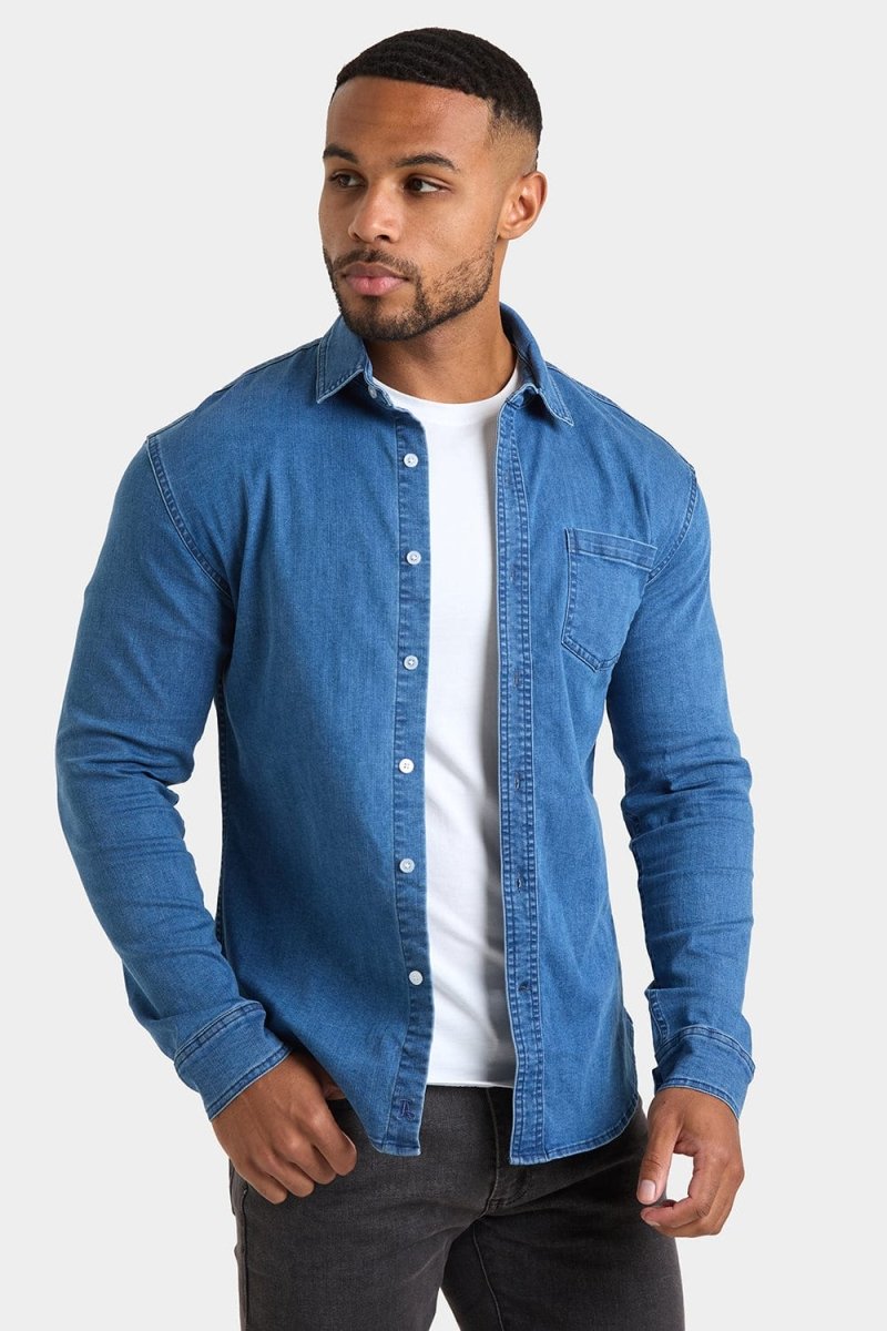white christmas dresses Denim Shirt in Mid Blue