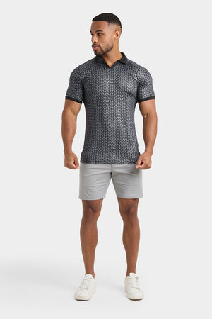 Printed Polo Shirt in Black Doodle Geo - TAILORED ATHLETE - USA