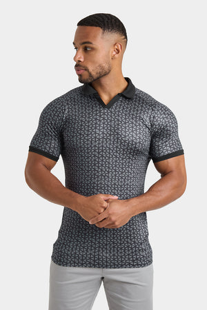 Printed Polo Shirt in Black Doodle Geo - TAILORED ATHLETE - USA