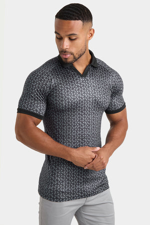 Printed Polo Shirt in Black Doodle Geo - TAILORED ATHLETE - USA