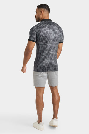 Printed Polo Shirt in Black Doodle Geo - TAILORED ATHLETE - USA