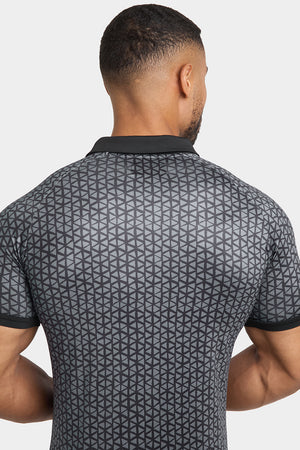 Printed Polo Shirt in Black Doodle Geo - TAILORED ATHLETE - USA