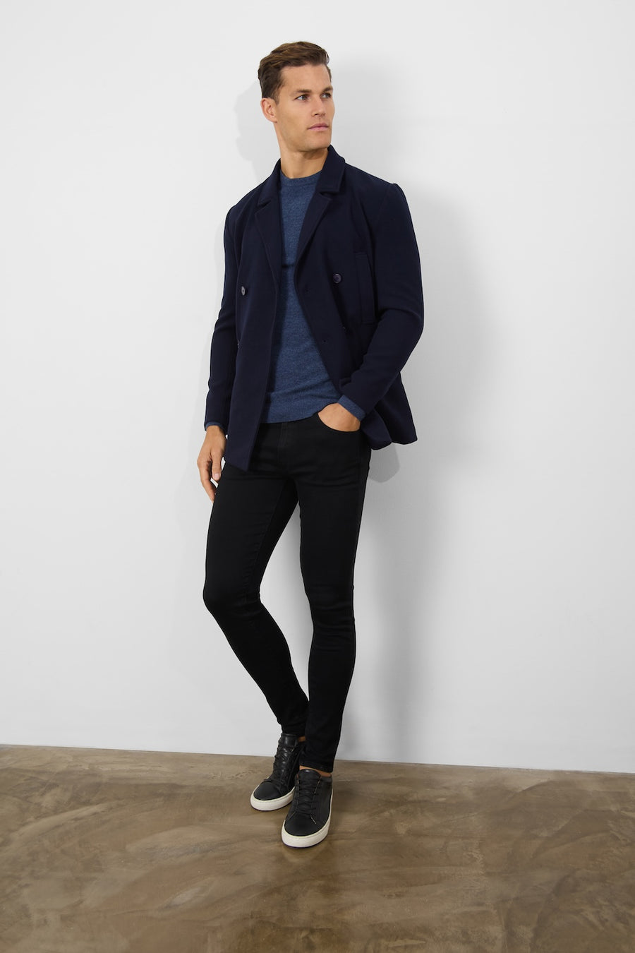 Double Breasted Peacoat in Navy - TAILORED ATHLETE - USA