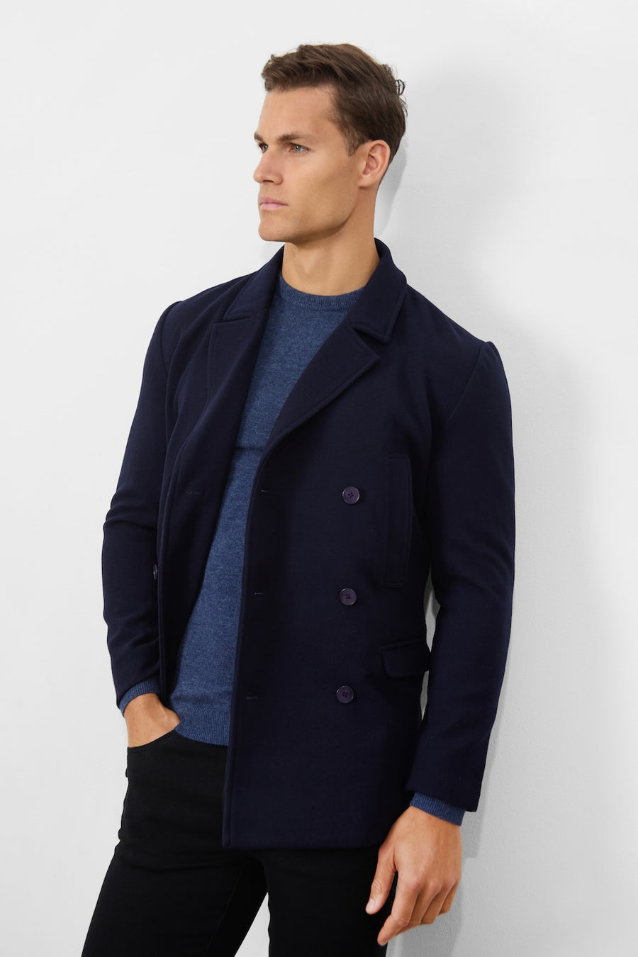 Double Breasted Peacoat in Navy - TAILORED ATHLETE - USA