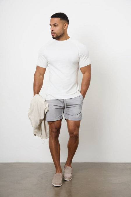 Athletic Fit Stretch Drawstring Chino Short 5” in Pale Grey - TAILORED ATHLETE - USA