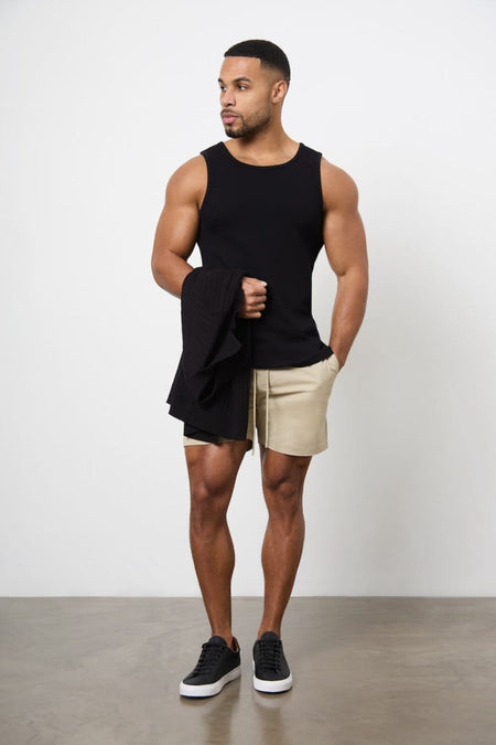 Athletic Fit Stretch Drawstring Chino Short 5" in Stone - TAILORED ATHLETE - USA