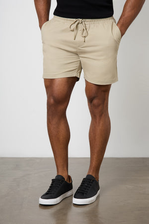 Athletic Fit Drawstring Chino Short 5" in Stone - TAILORED ATHLETE - USA