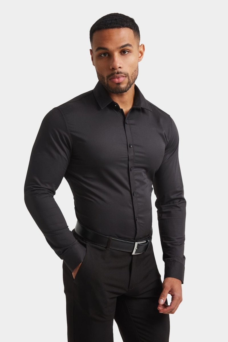 Black Dress Shirt Tailored Fit for Modern Elegance