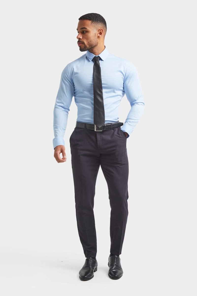 light blue dress shirt with black pants Black Suit Trousers And Light Blue Shirt Dress To Impress: Styling A Light Blue Dress Shirt