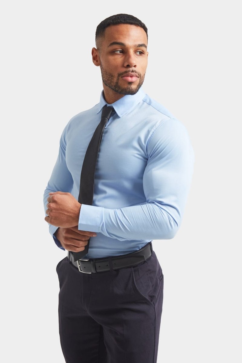 light blue dress shirt and black pants VINCENT (Style #6701-Y) - With Trousers Package shirts for men The Black Tux Essential End-on-End