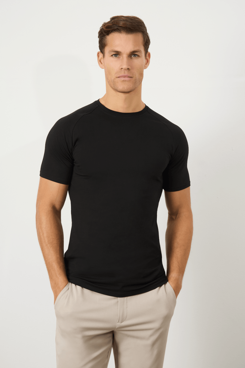 3 Pack Athletic Fit Crew Neck T-Shirt in Black - TAILORED ATHLETE - USA