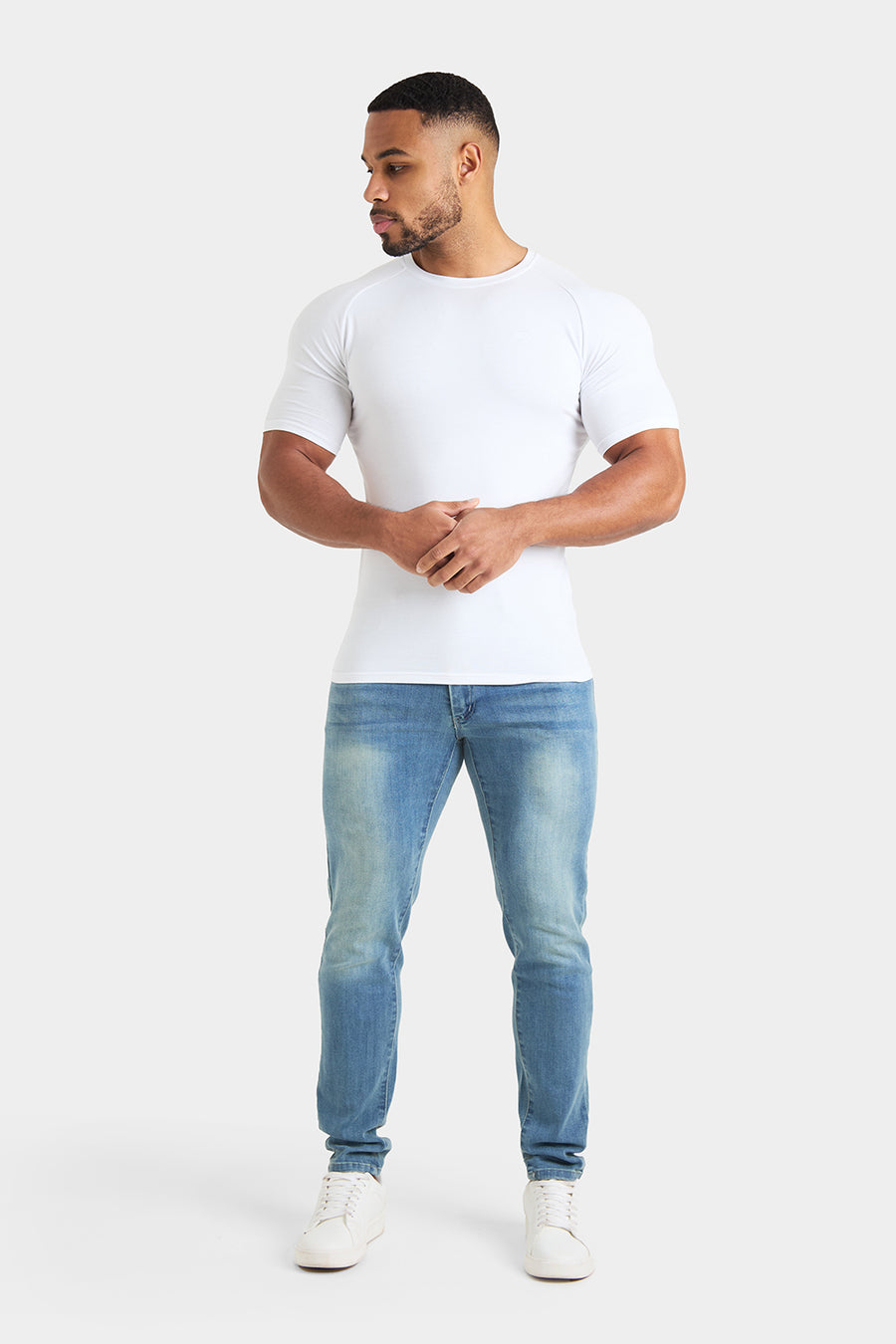 Longer Sleeve Athletic Fit T-Shirt in White - TAILORED ATHLETE - USA