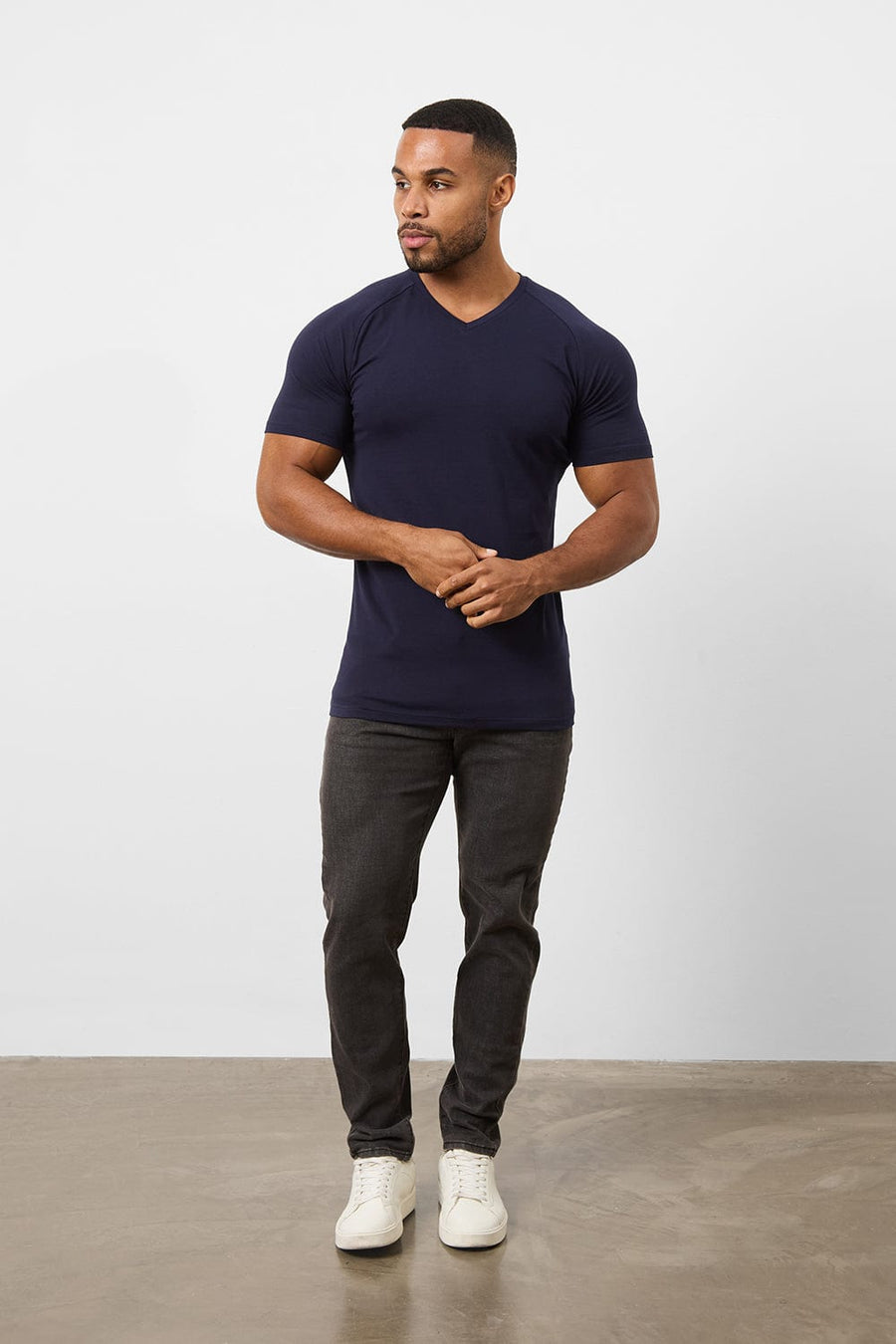 Premium Athletic Fit V-Neck in True Navy - TAILORED ATHLETE - USA