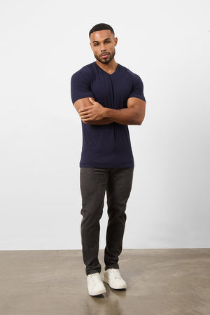 Premium Athletic Fit V-Neck in True Navy - TAILORED ATHLETE - USA