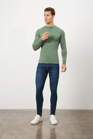 Long Sleeve Everyday Henley T-Shirt in Sage Green - TAILORED ATHLETE - USA