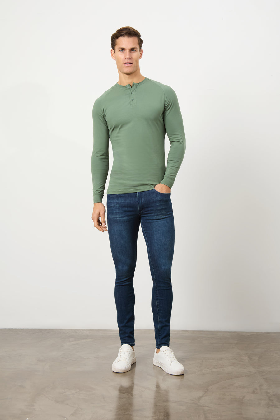 Long Sleeve Everyday Henley T-Shirt in Sage Green - TAILORED ATHLETE - USA