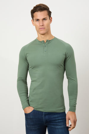 Long Sleeve Everyday Henley T-Shirt in Sage Green - TAILORED ATHLETE - USA