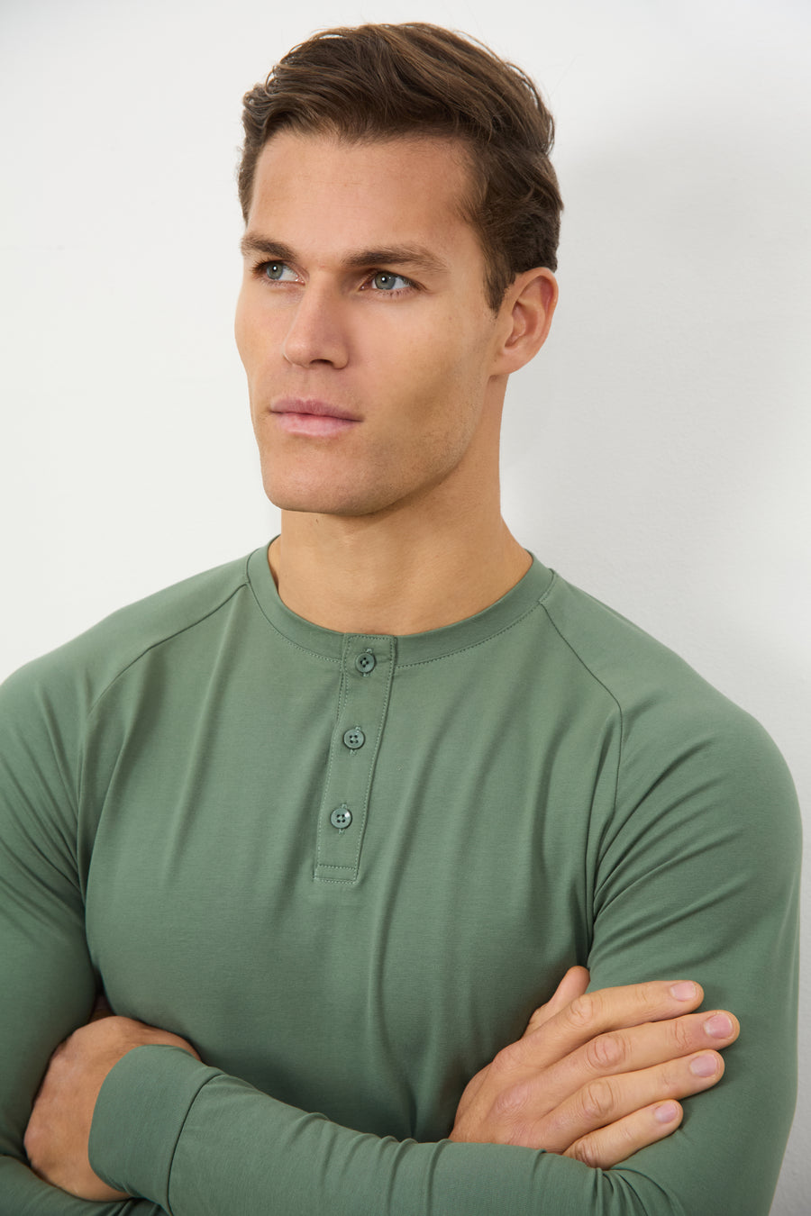 Long Sleeve Everyday Henley T-Shirt in Sage Green - TAILORED ATHLETE - USA