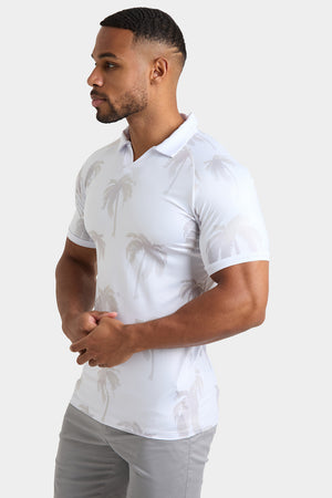 Printed Polo Shirt in White Faded Palms - TAILORED ATHLETE - USA