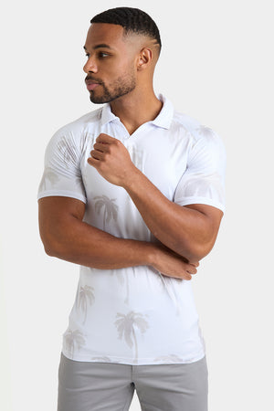 Printed Polo Shirt in White Faded Palms - TAILORED ATHLETE - USA