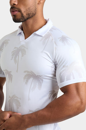 Printed Polo Shirt in White Faded Palms - TAILORED ATHLETE - USA