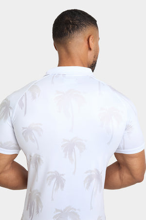 Printed Polo Shirt in White Faded Palms - TAILORED ATHLETE - USA