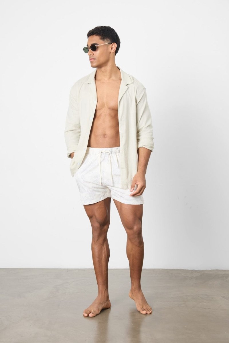 Printed Swim Short in Stone Faded Palm - TAILORED ATHLETE - USA