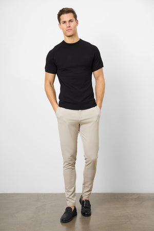 Fine Gauge Knitted T-Shirt in Black - TAILORED ATHLETE - USA