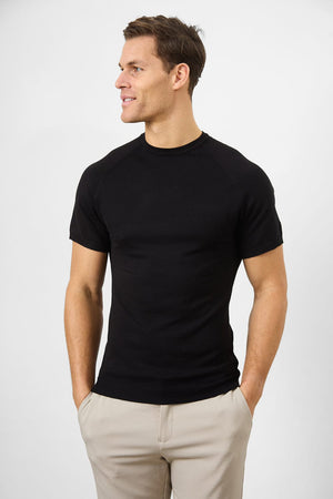 Fine Gauge Knitted T-Shirt in Black - TAILORED ATHLETE - USA