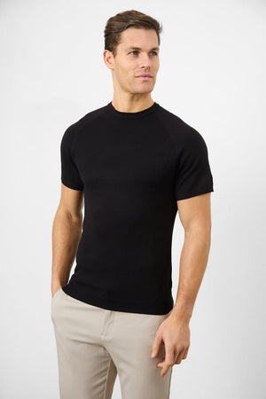 Fine Gauge Knitted T-Shirt in Black - TAILORED ATHLETE - USA