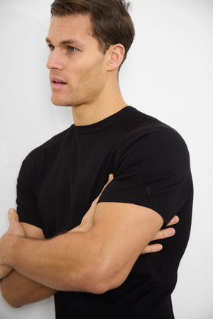 Fine Gauge Knitted T-Shirt in Black - TAILORED ATHLETE - USA