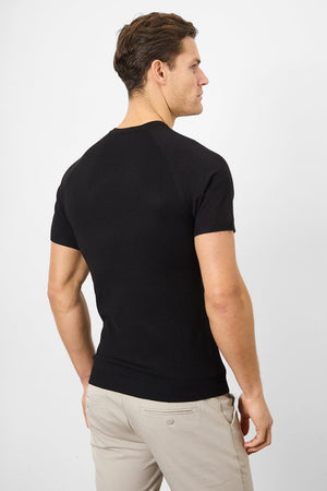 Fine Gauge Knitted T-Shirt in Black - TAILORED ATHLETE - USA