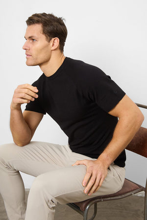 Fine Gauge Knitted T-Shirt in Black - TAILORED ATHLETE - USA