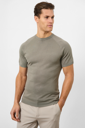 Fine Gauge Knitted T-Shirt in Soft Sage - TAILORED ATHLETE - USA