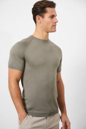 Fine Gauge Knitted T-Shirt in Soft Sage - TAILORED ATHLETE - USA