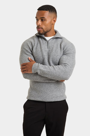 Fisherman Rib Quarter Zip in Soft Grey - TAILORED ATHLETE - USA