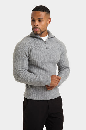 Fisherman Rib Quarter Zip in Soft Grey - TAILORED ATHLETE - USA